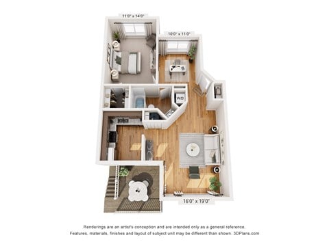 Floor plan for 1 bed, 1 bath, 830 sqft